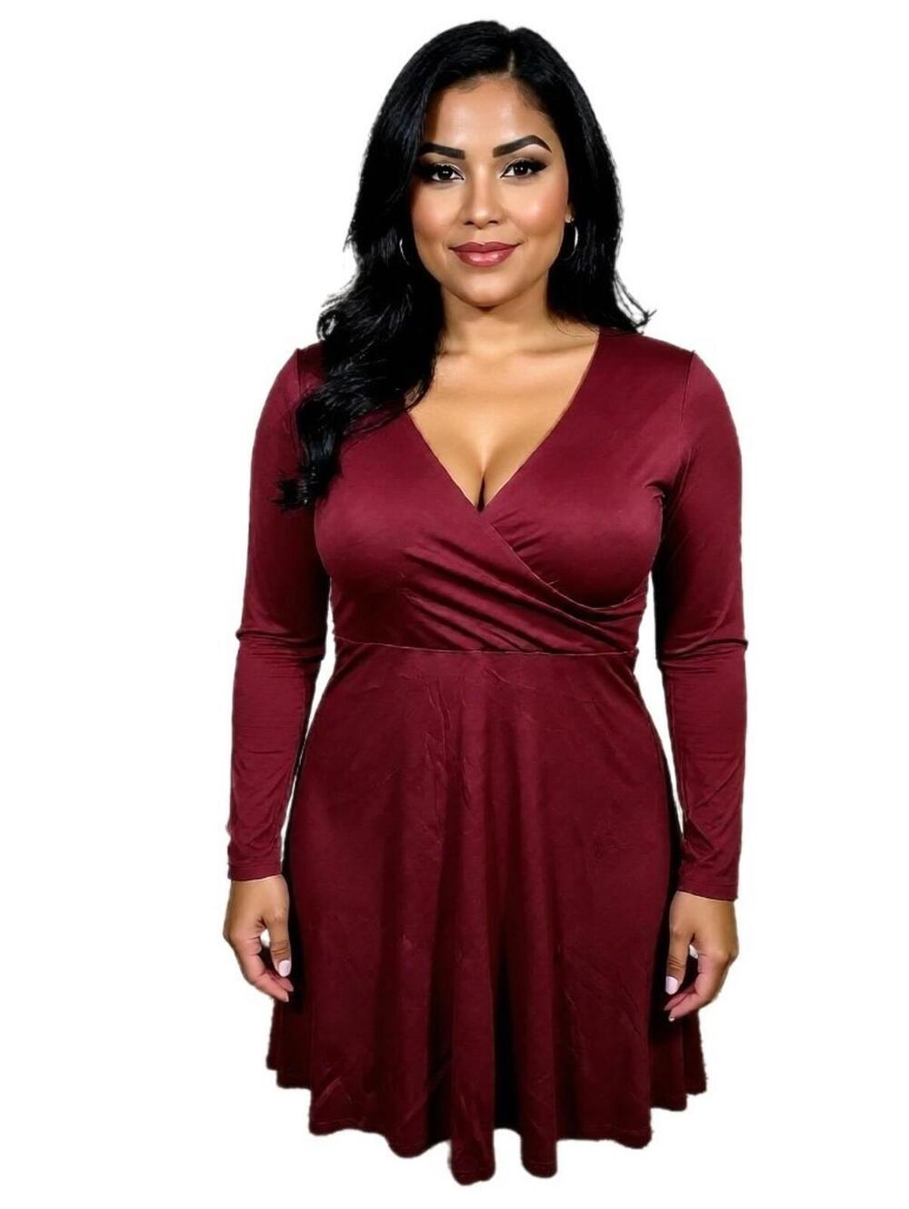 Long Sleeve A line Wrap Dress Burgundy Size M Stretchy Feminine Modest Old Navy